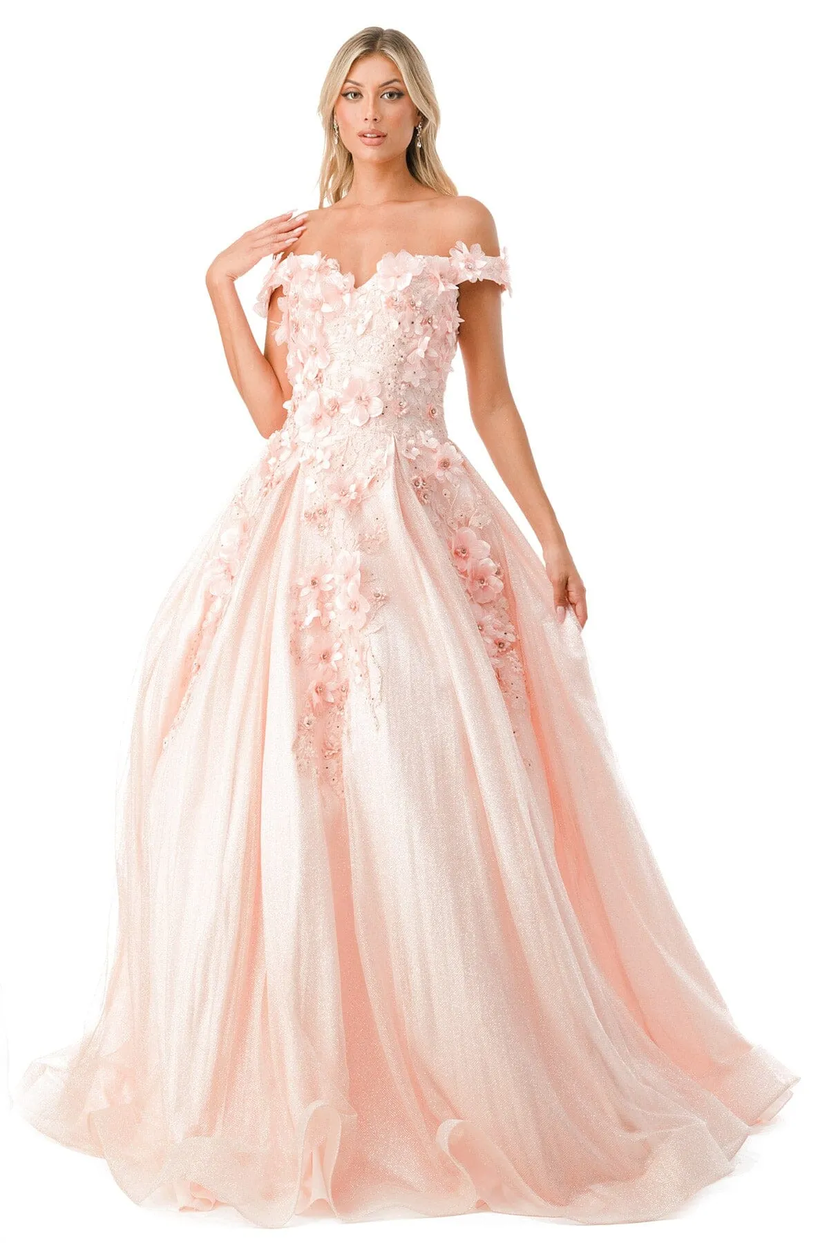 3D Floral Off Shoulder Ball Gown by Coya L2501