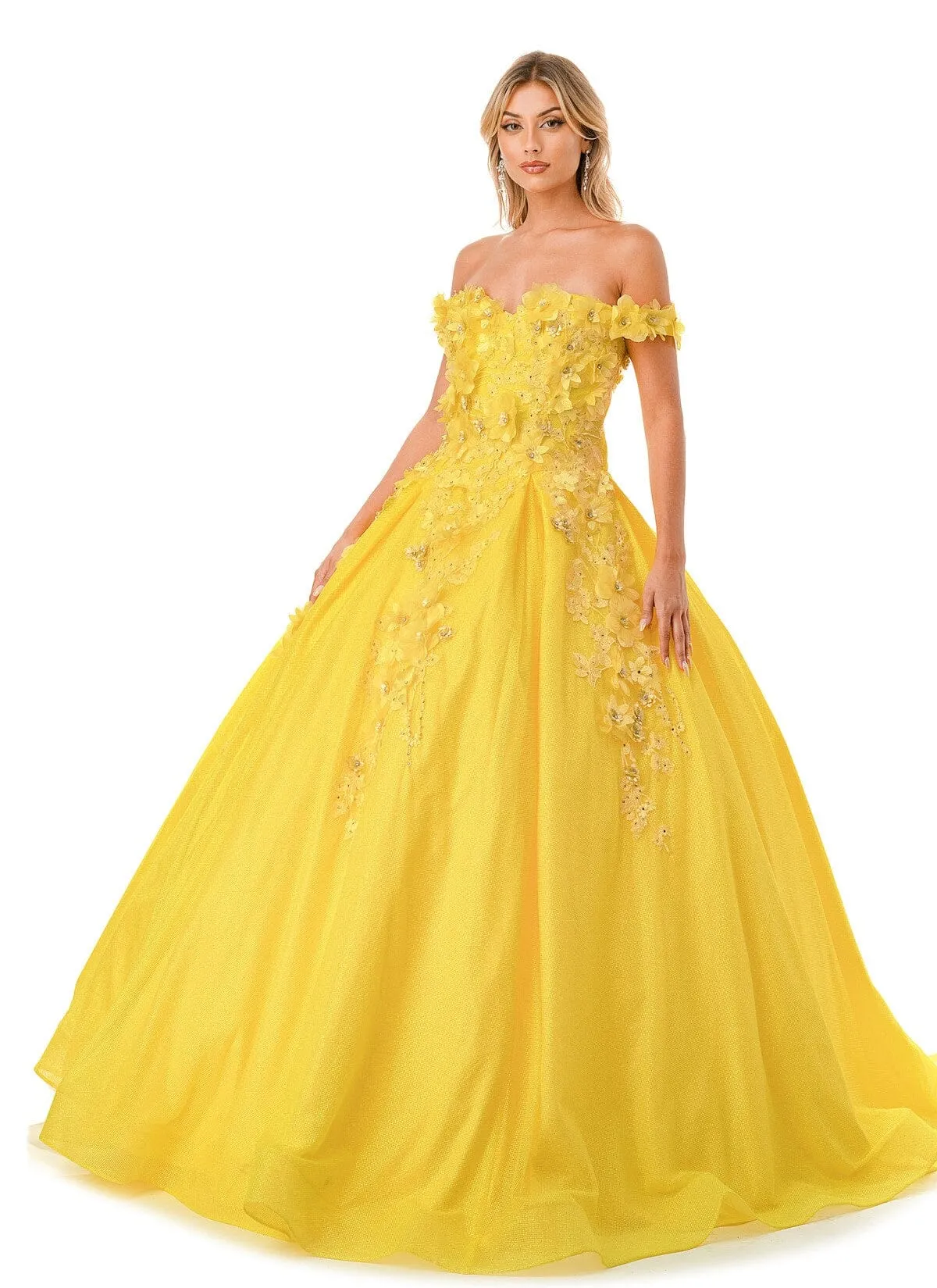 3D Floral Off Shoulder Ball Gown by Coya L2501