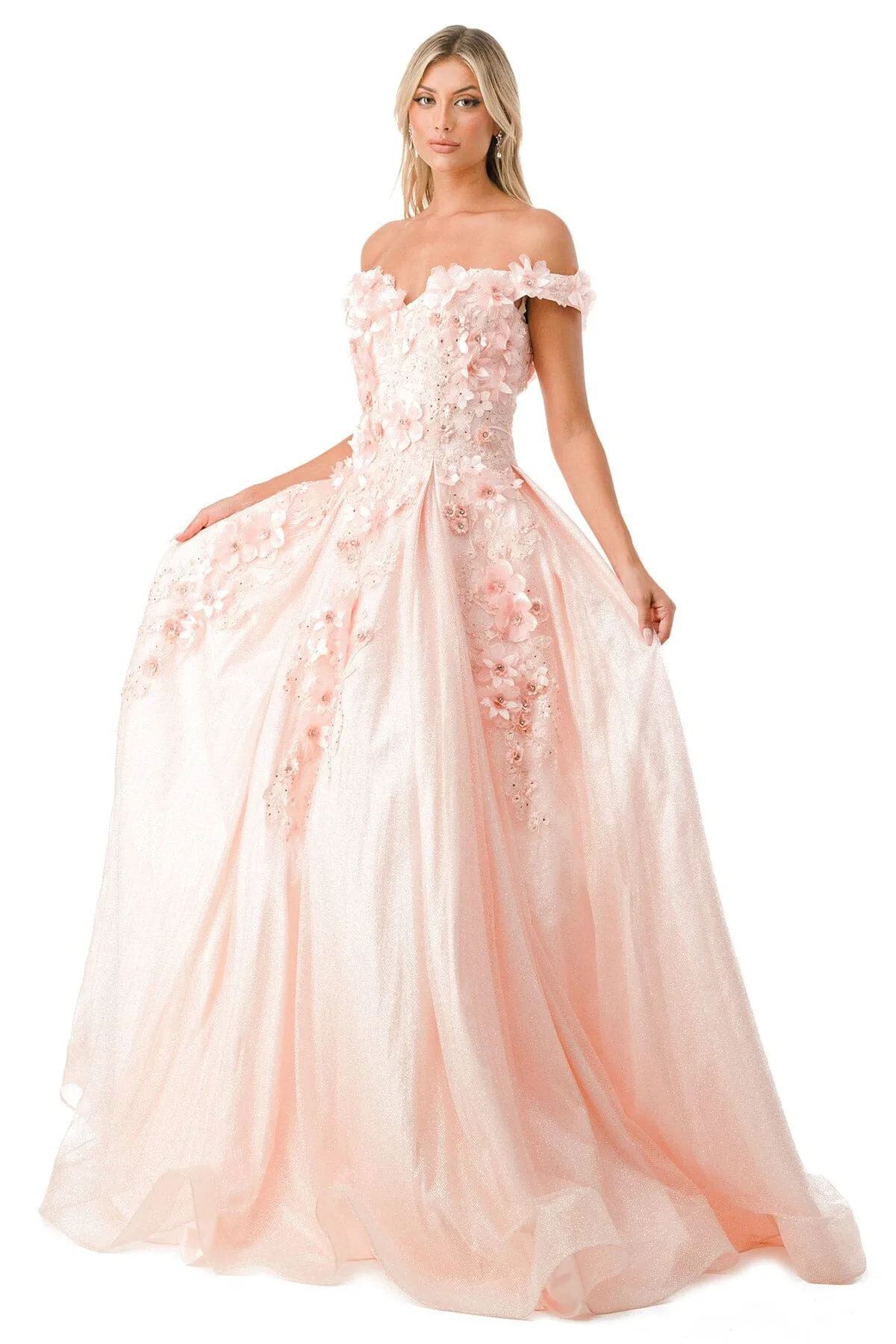 3D Floral Off Shoulder Ball Gown by Coya L2501