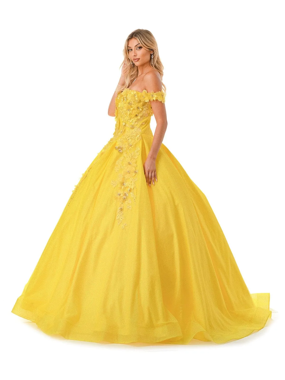 3D Floral Off Shoulder Ball Gown by Coya L2501