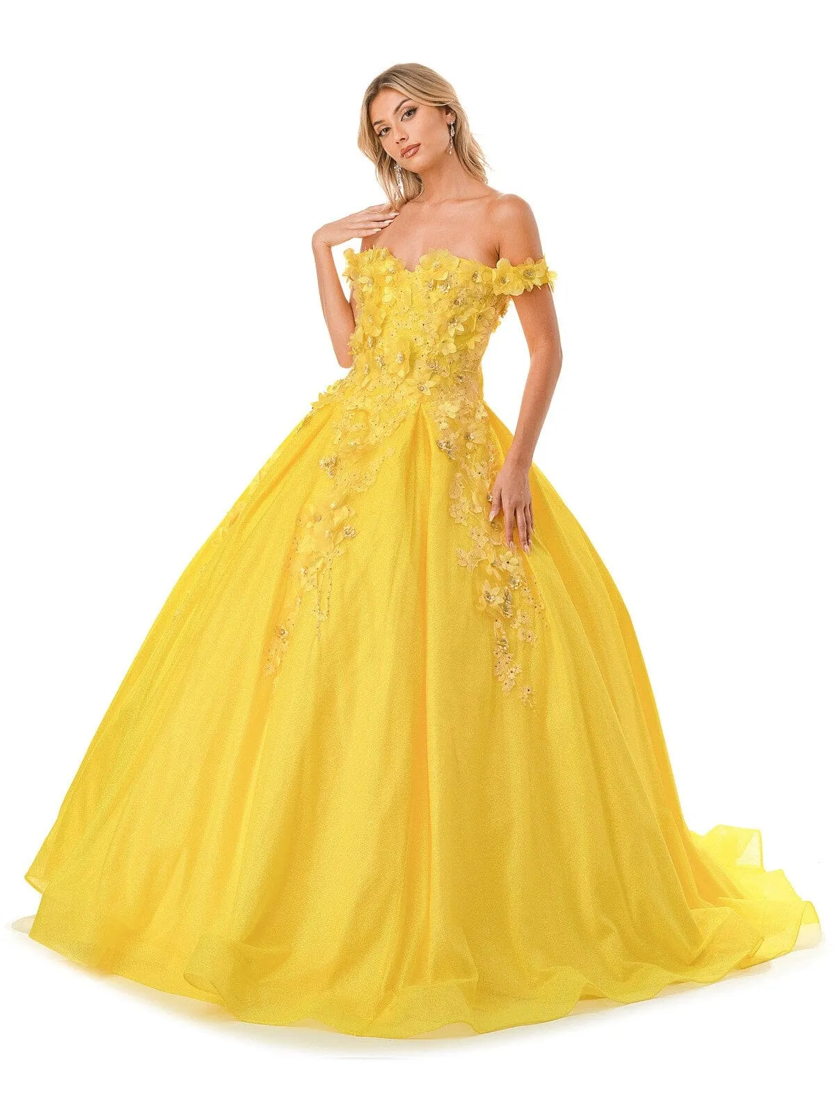 3D Floral Off Shoulder Ball Gown by Coya L2501