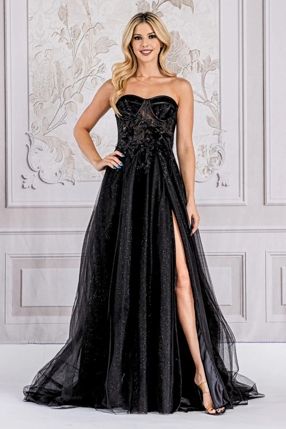 3D Floral Strapless Corset Gown by Amelia Couture TM1015