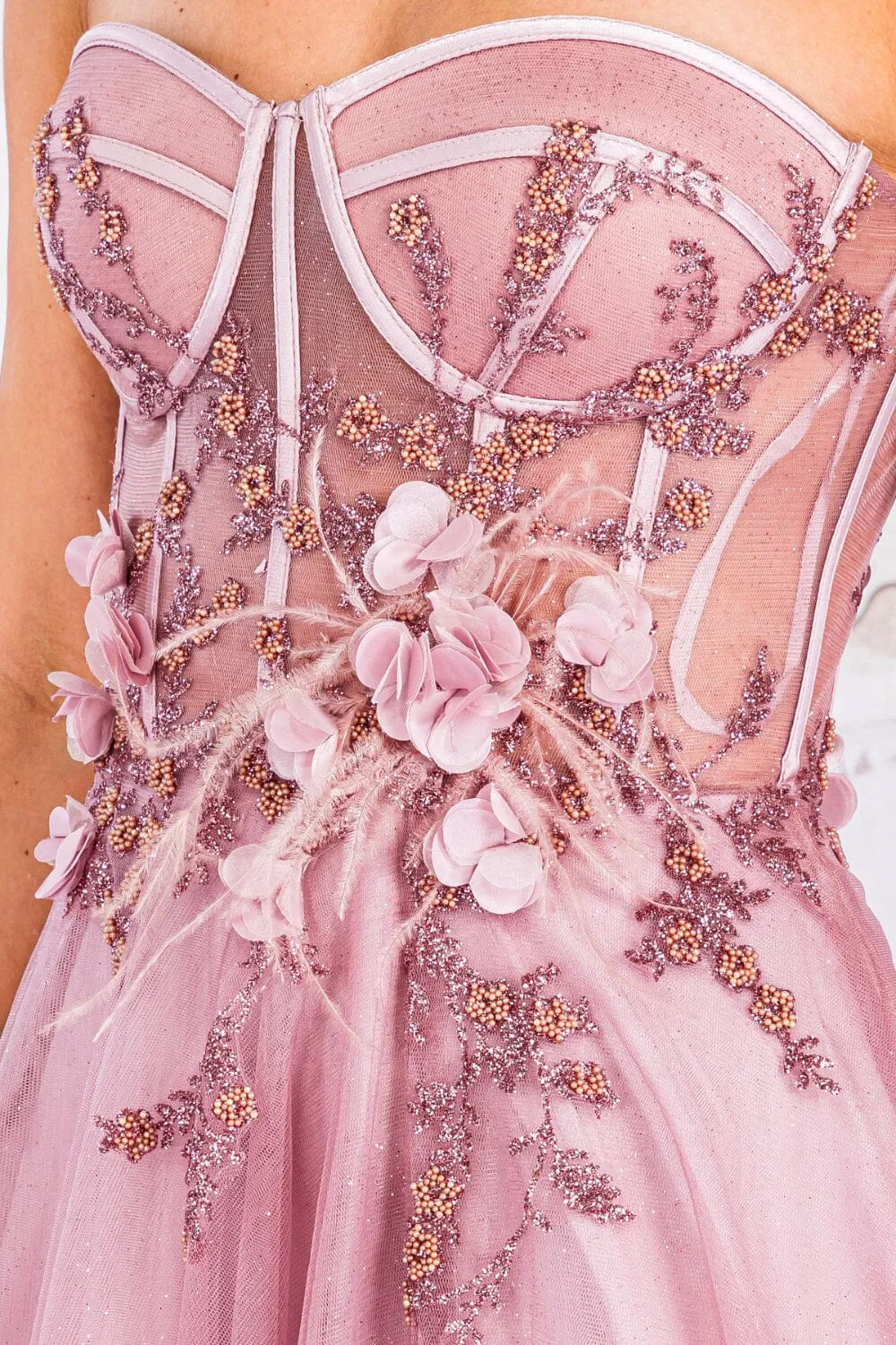 3D Floral Strapless Corset Gown by Amelia Couture TM1015