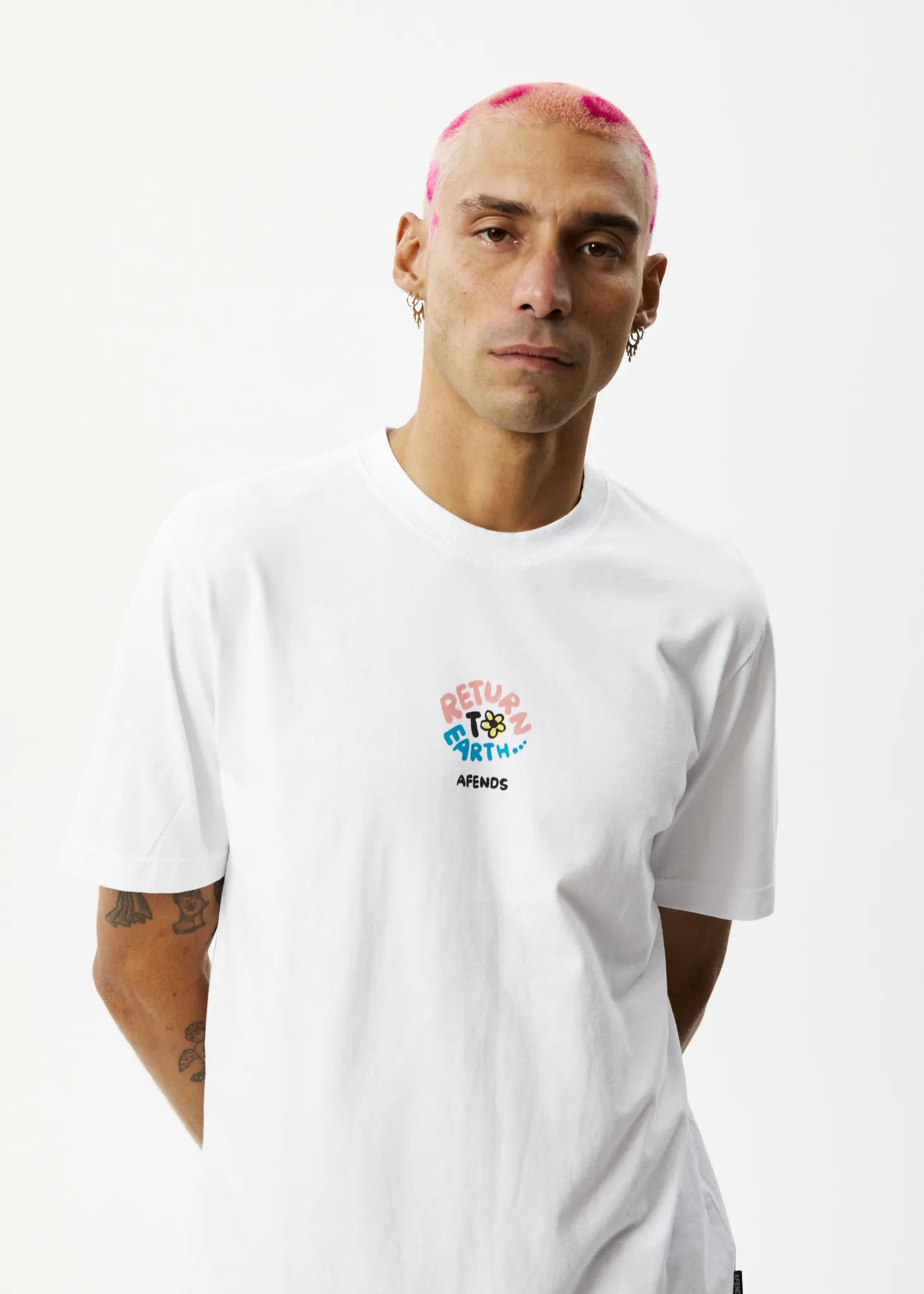AFENDS Mens Return To Earth - Retro Graphic T-Shirt - White