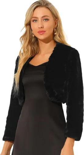 Allegra K Women's Evening Shrug Wedding Gown Fuzzy Formal Faux Fur Bolero Jacket