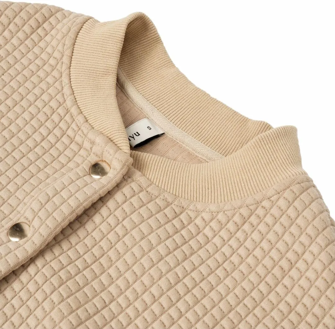 Amazhiyu Women's Quilted Cropped Bomber Jacket Long Sleeve Waffle Autumn Coat