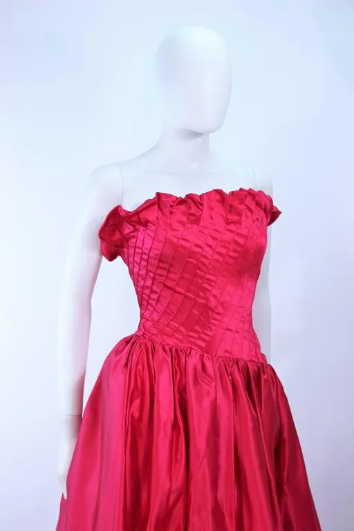 ARNOLD SCAASI Fuchsia Pintuck Draped Ball Gown Size 8-10