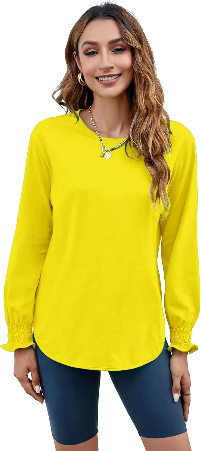 Atnlewhi Womens Puff Long Sleeve T Shirts Casual Crew Neck Basic Pullover Tee Tops Blouses