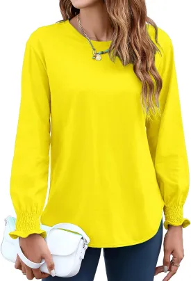 Atnlewhi Womens Puff Long Sleeve T Shirts Casual Crew Neck Basic Pullover Tee Tops Blouses