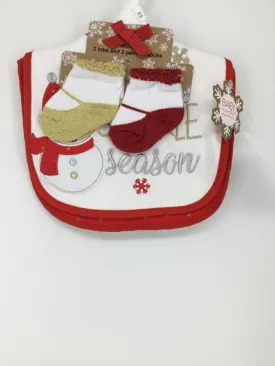 Baby Essentials Child Size 0-6 Months Red Bibs & Socks Set