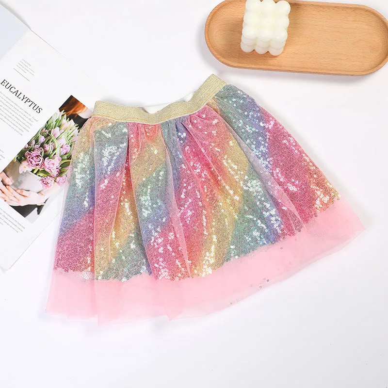 Babymoon Set of 2 Glittering Princess Girl’s Tutu Skirt with Headband | Baby Photoshoot Props | 3-8 years | Multi