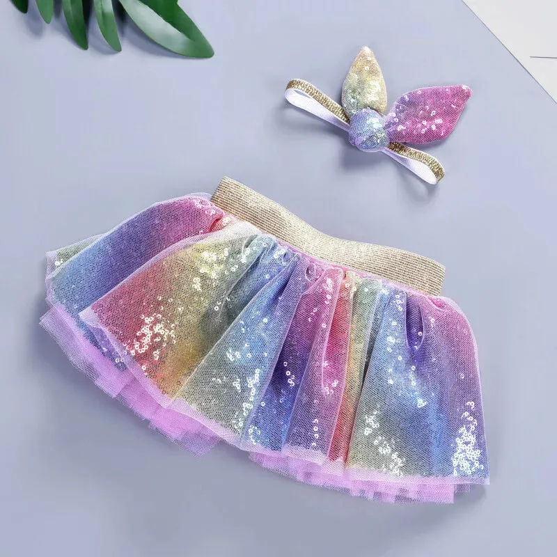 Babymoon Set of 2 Glittering Princess Girl’s Tutu Skirt with Headband | Baby Photoshoot Props | 3-8 years | Multi
