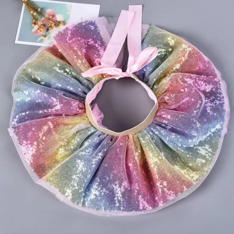 Babymoon Set of 2 Glittering Princess Girl’s Tutu Skirt with Headband | Baby Photoshoot Props | 3-8 years | Multi