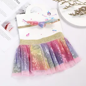 Babymoon Set of 2 Glittering Princess Girl’s Tutu Skirt with Headband | Baby Photoshoot Props | 3-8 years | Multi