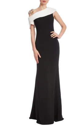 Badgley Mischka Two-Tone Column Gown with Beaded Shoulder - Wholesale