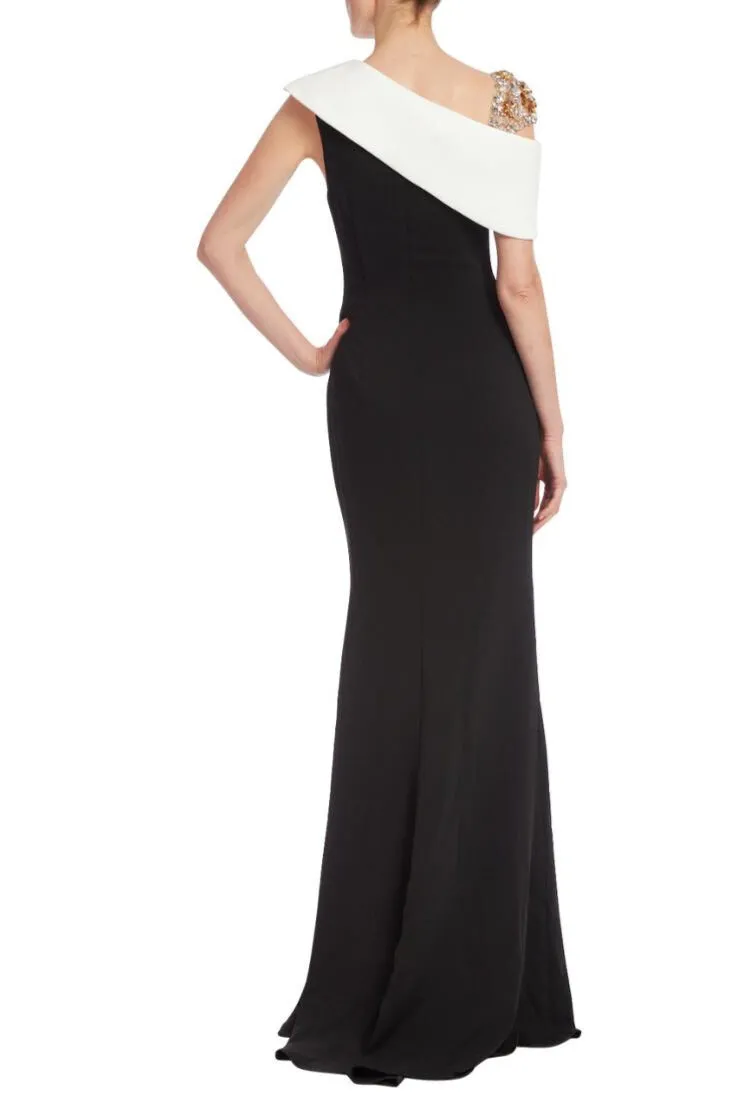 Badgley Mischka Two-Tone Column Gown with Beaded Shoulder - Wholesale