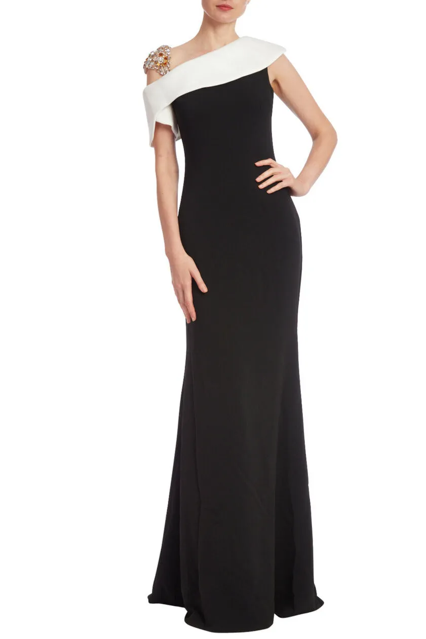 Badgley Mischka Two-Tone Column Gown with Beaded Shoulder - Wholesale