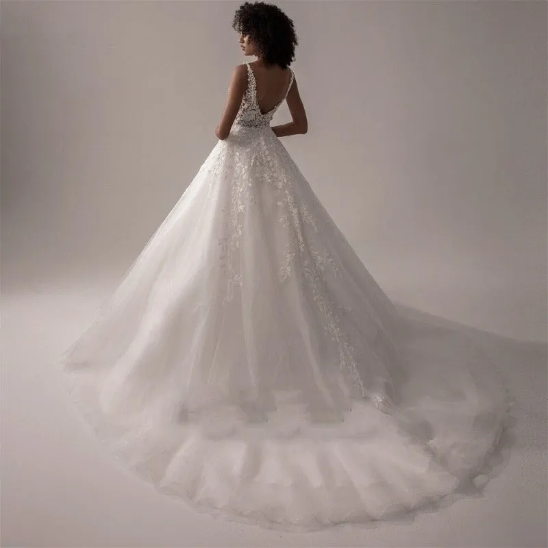 Ball Gown Tulle Lace Boho Wedding Gown WD4003