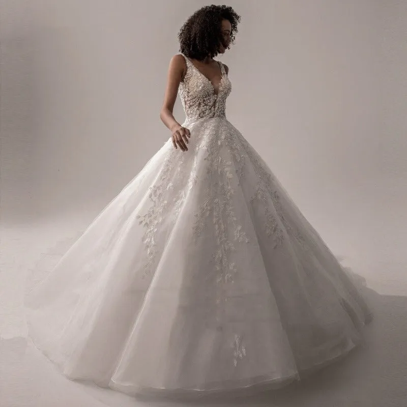 Ball Gown Tulle Lace Boho Wedding Gown WD4003