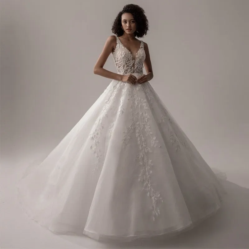 Ball Gown Tulle Lace Boho Wedding Gown WD4003