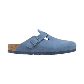 Elemental Blue Suede Leather Birkenstock Boston Soft Footbed Clog