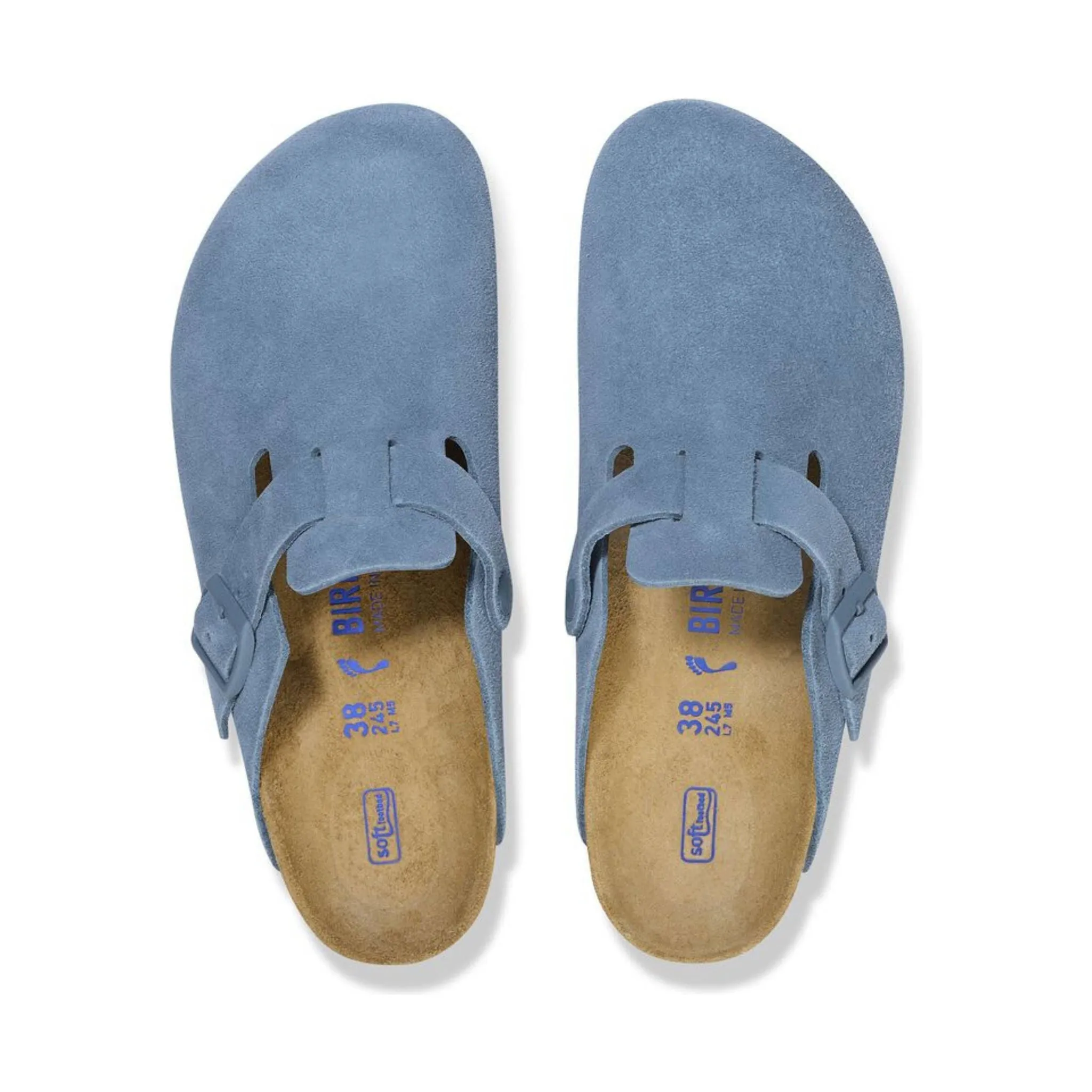 Elemental Blue Suede Leather Birkenstock Boston Soft Footbed Clog