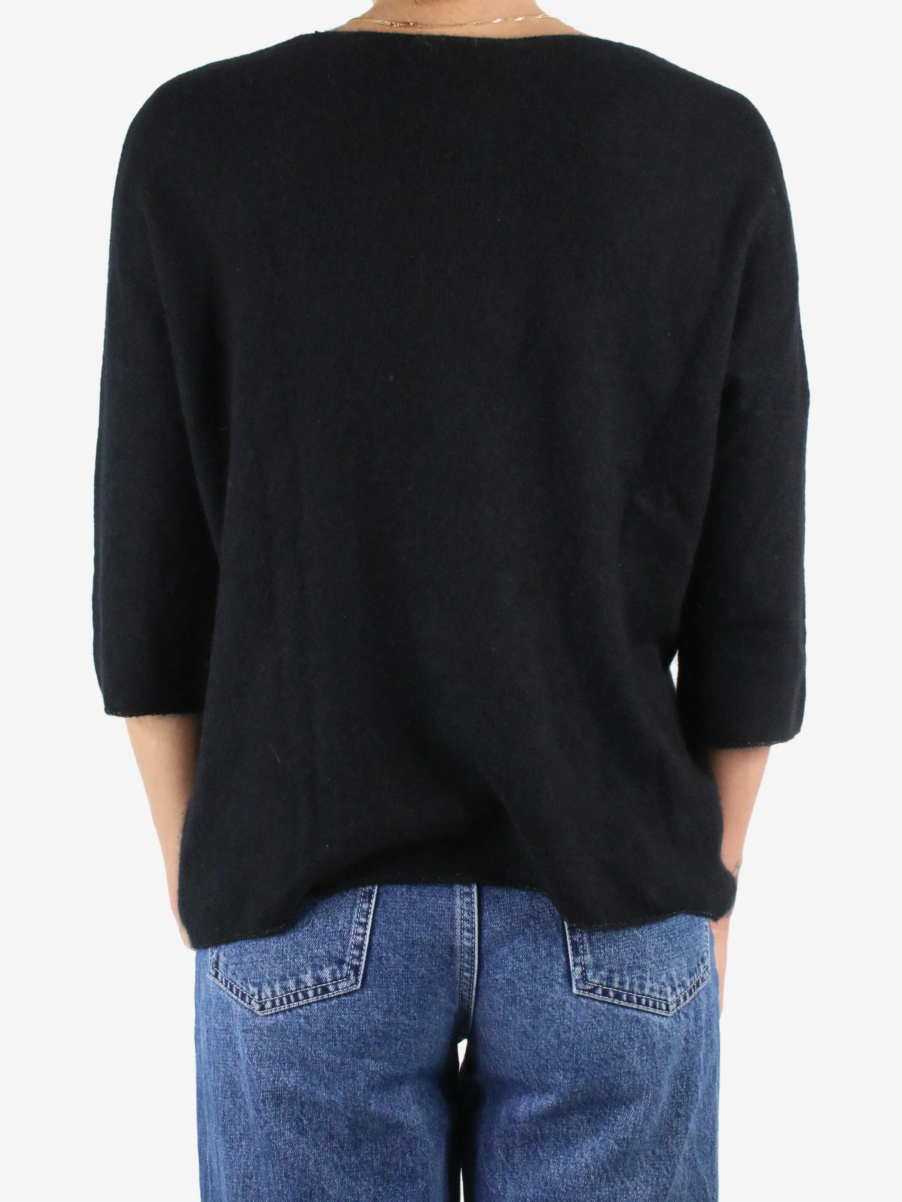 Black cashmere short-sleeve top - size UK 8