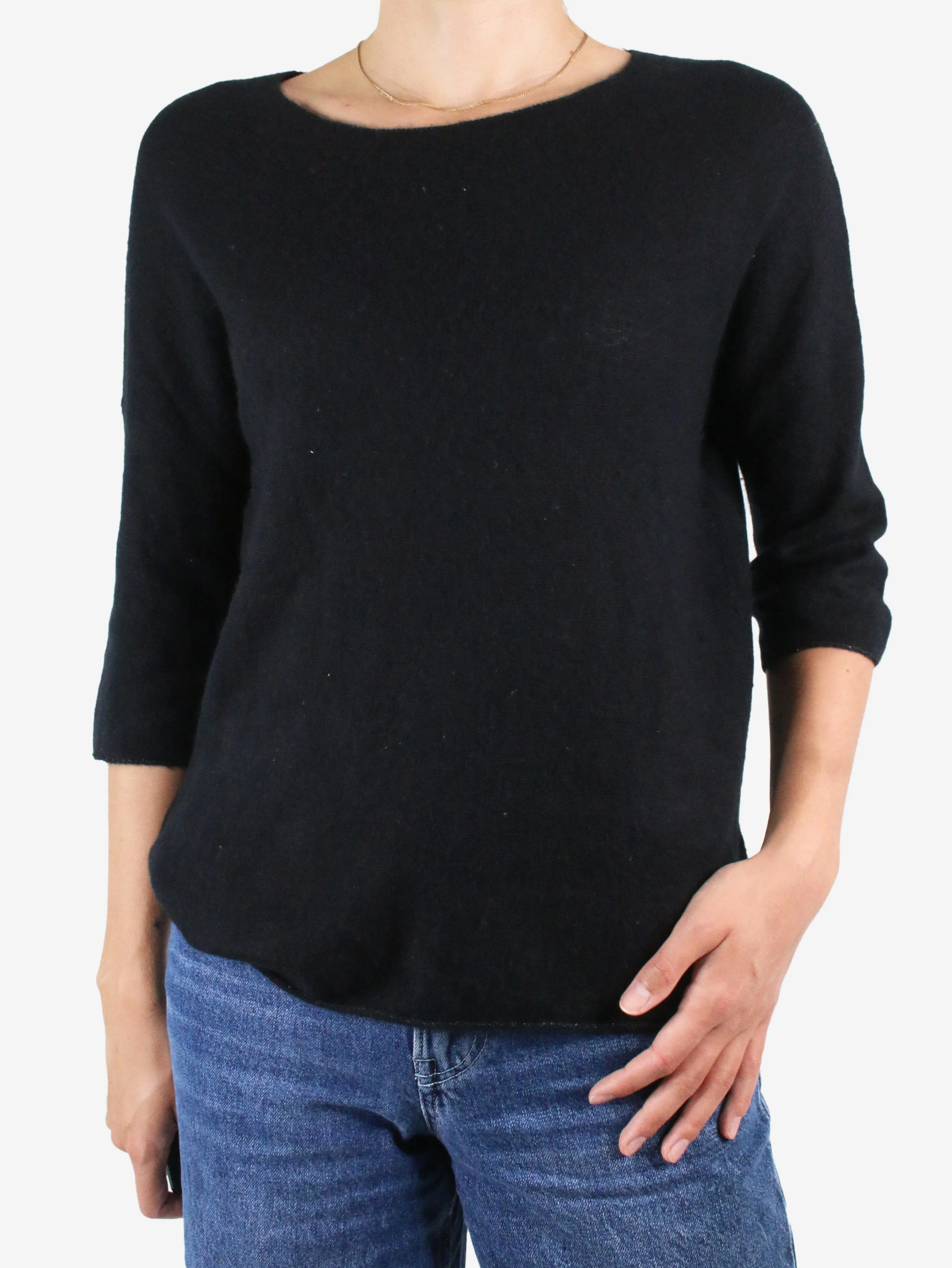 Black cashmere short-sleeve top - size UK 8