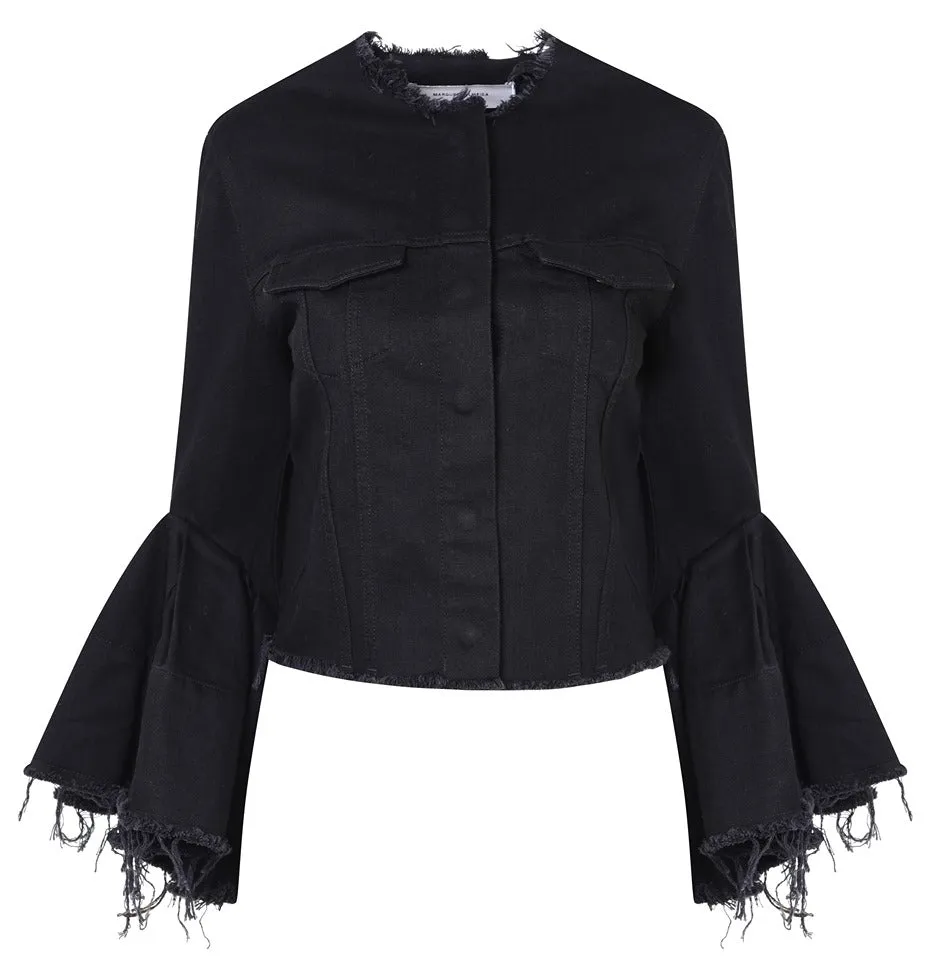 BLACK DENIM CLASSIC FITTED JACKET WITH BELL SLEEVES