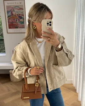 BLAKE - Oversized Denim Shoulder Jacket in Beige