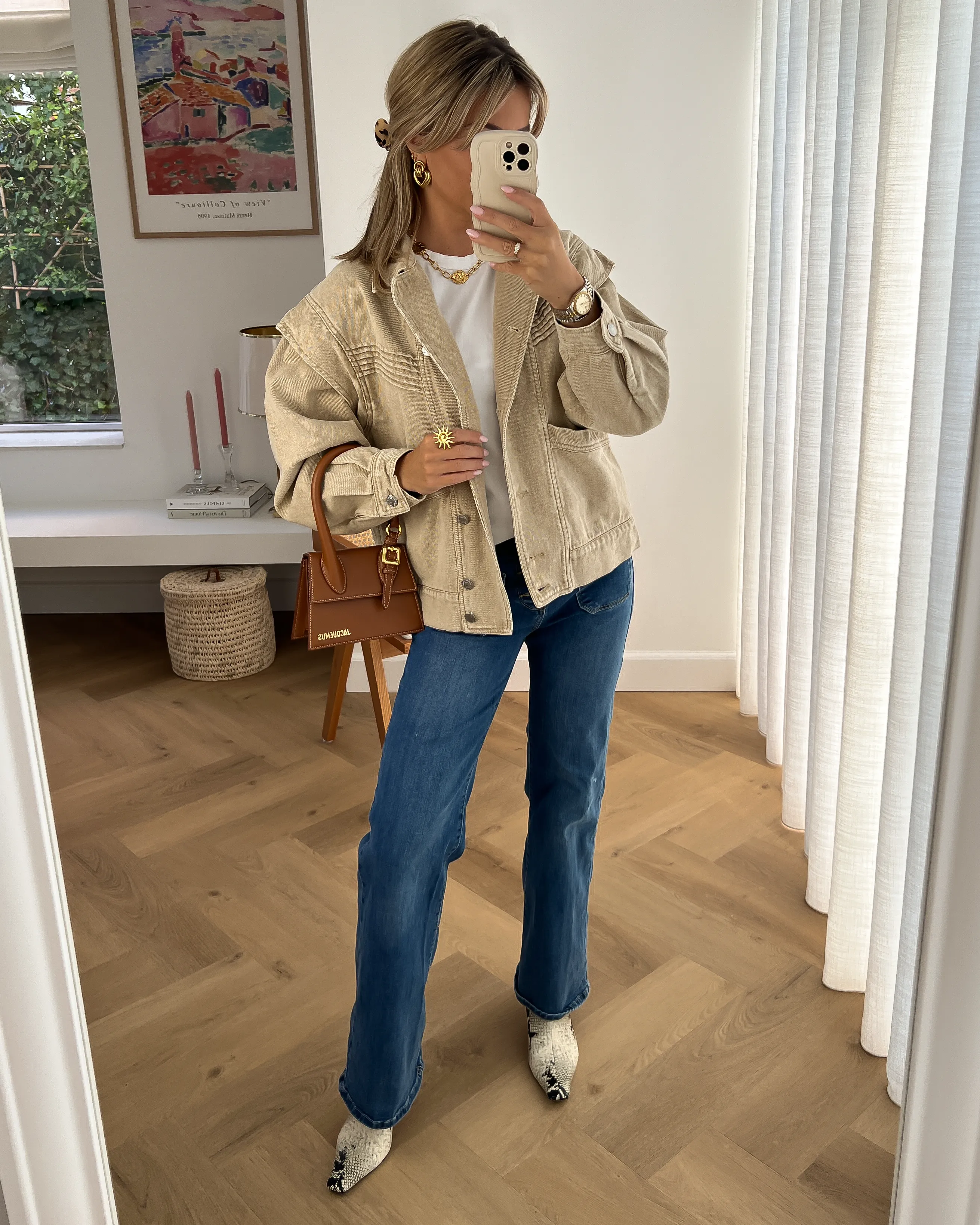 BLAKE - Oversized Denim Shoulder Jacket in Beige