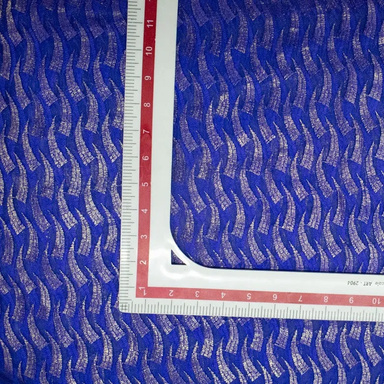 Blue With Golden Thread Embroidery On Net Fabric