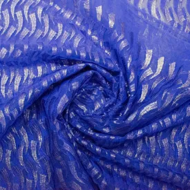 Blue With Golden Thread Embroidery On Net Fabric