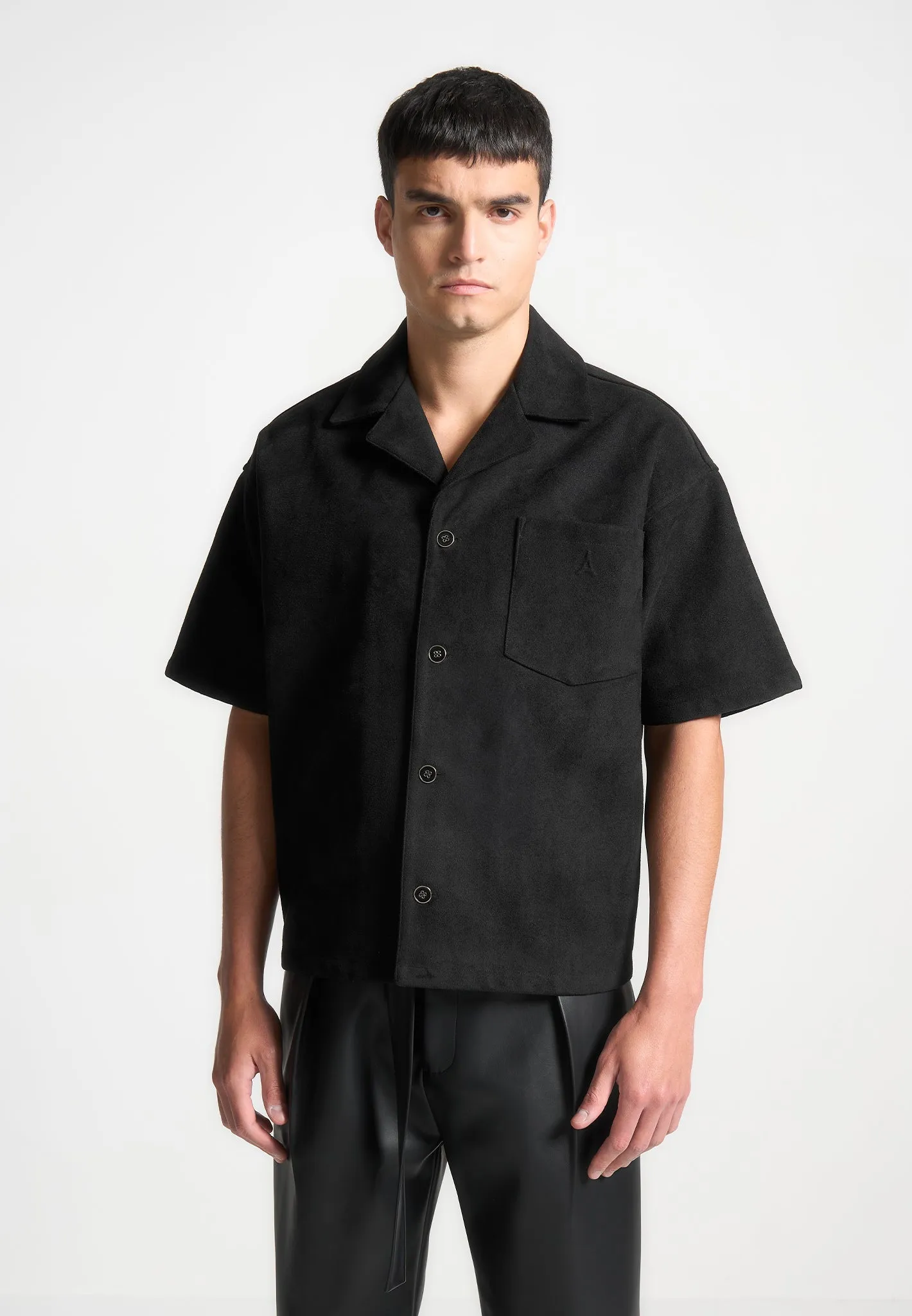 Boxy Suede Shirt - Black