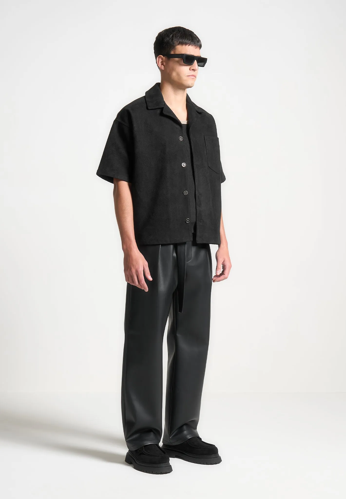 Boxy Suede Shirt - Black