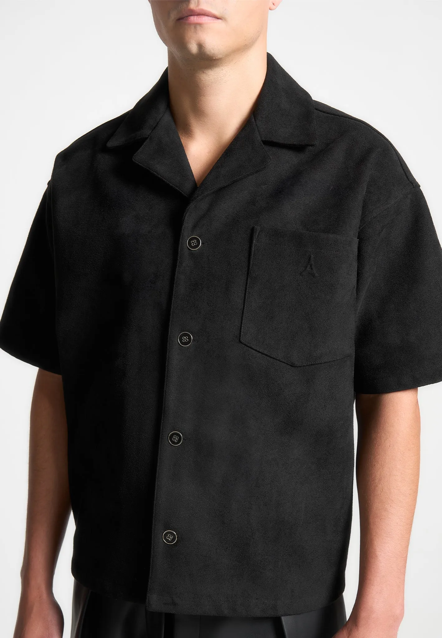 Boxy Suede Shirt - Black
