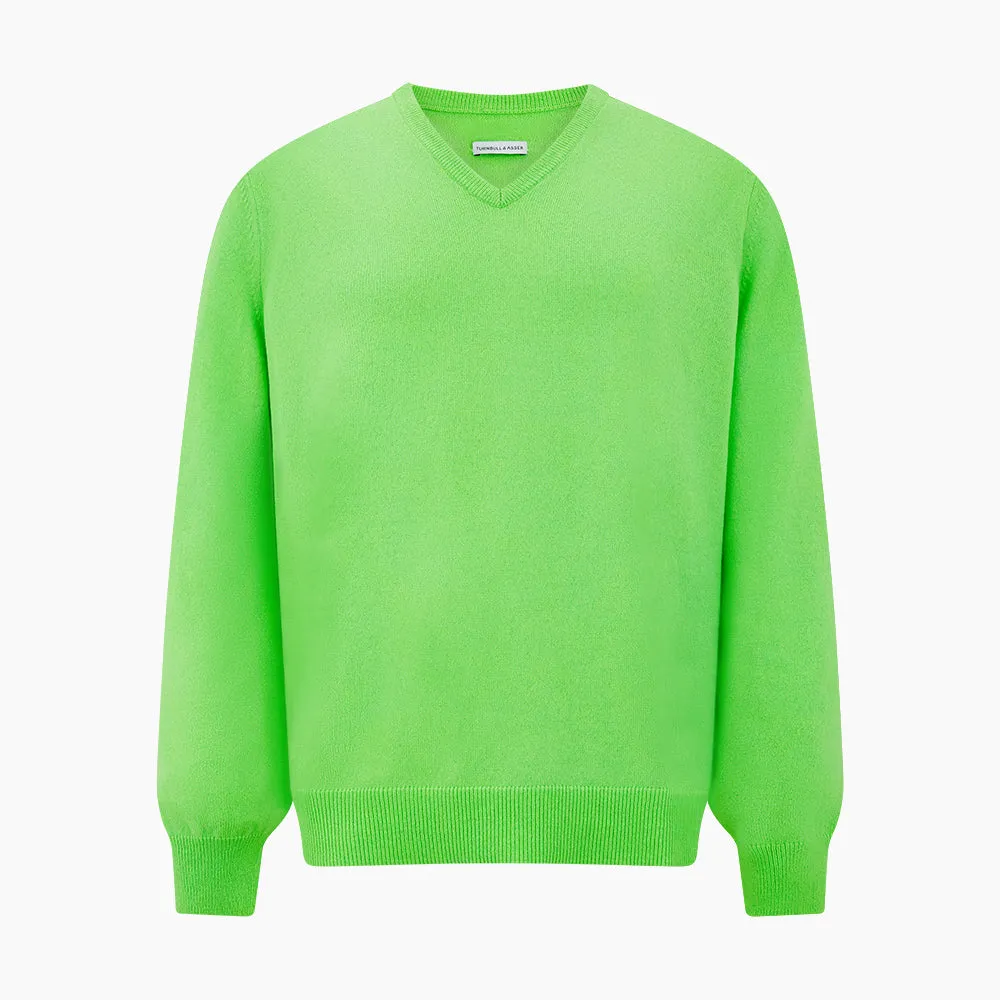 Bright Green Cashmere V-Neck Jumper