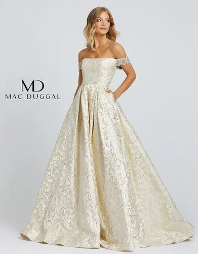 Brocade Off Shoulder Ball Gown