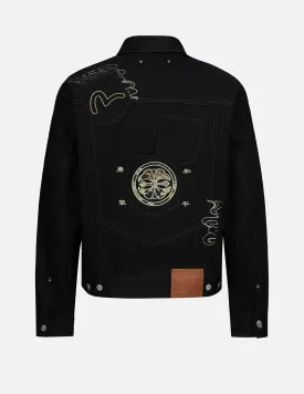 Brocade Pattern Logo and Kamon Embroidered Denim Jacket