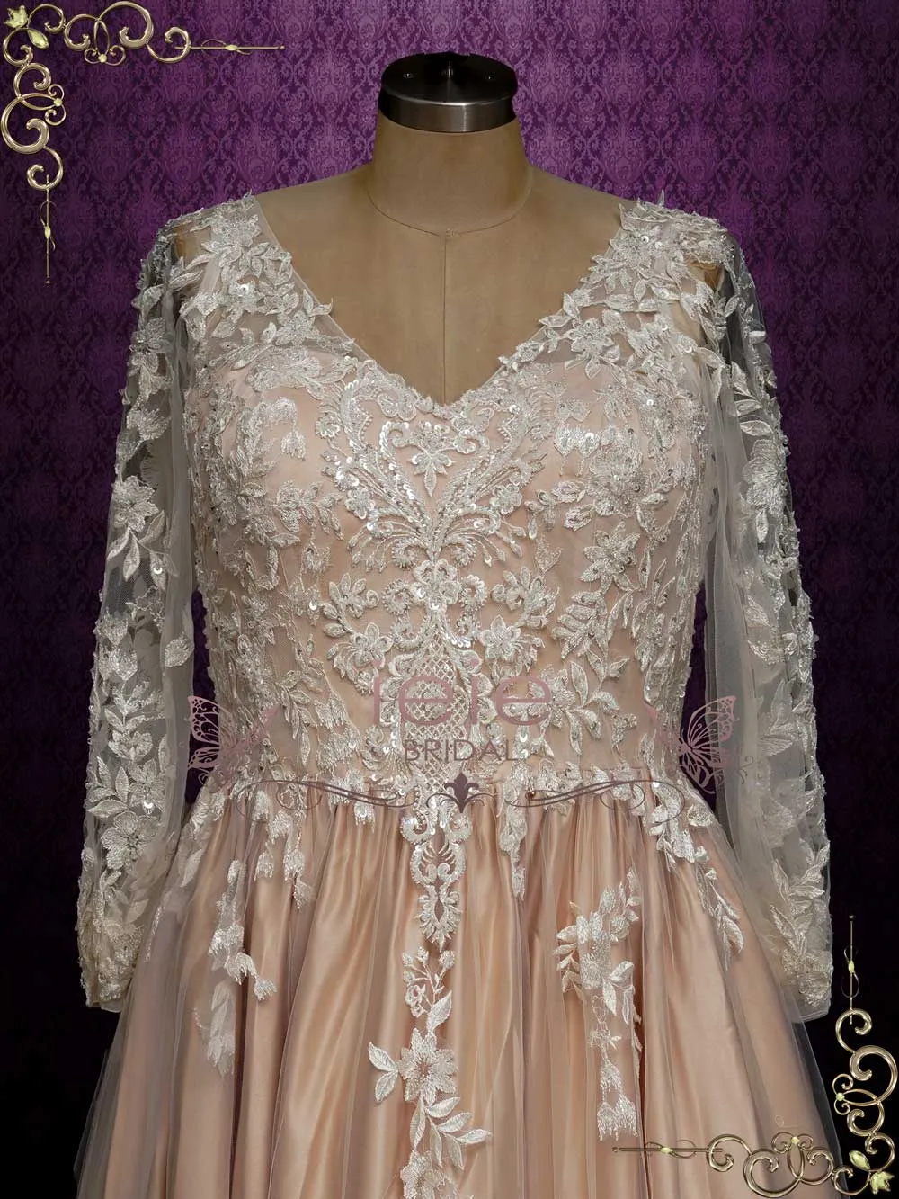 Champagne Long Sleeves Lace Wedding Dress RYLEE