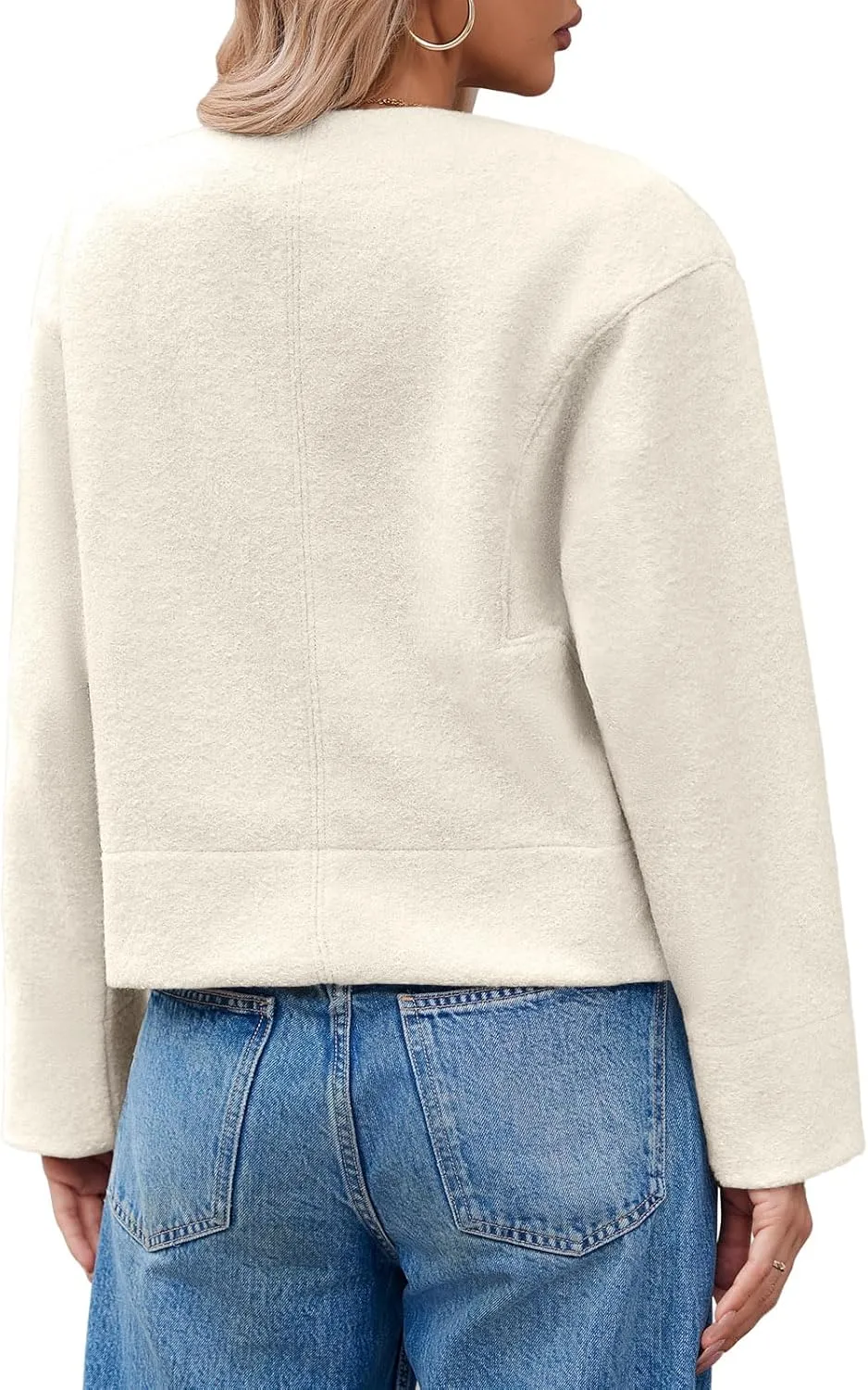 Cicy Bell Womens Cropped Teddy Pea Coat Collarless Wool Blend Fleece Short Jacket Work Casual Fall Outerwear
