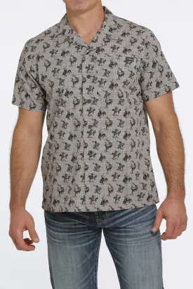 Cinch Men's Stone Cowboy Print Short Sleeve Button Up