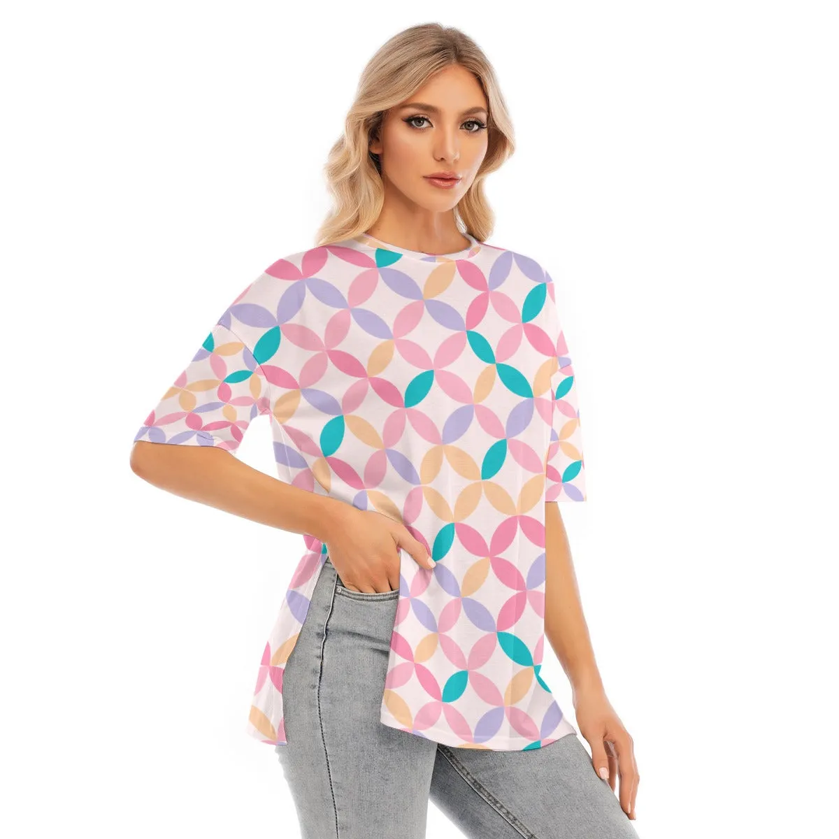 Colorful Graphic T-shirt With Hem Split