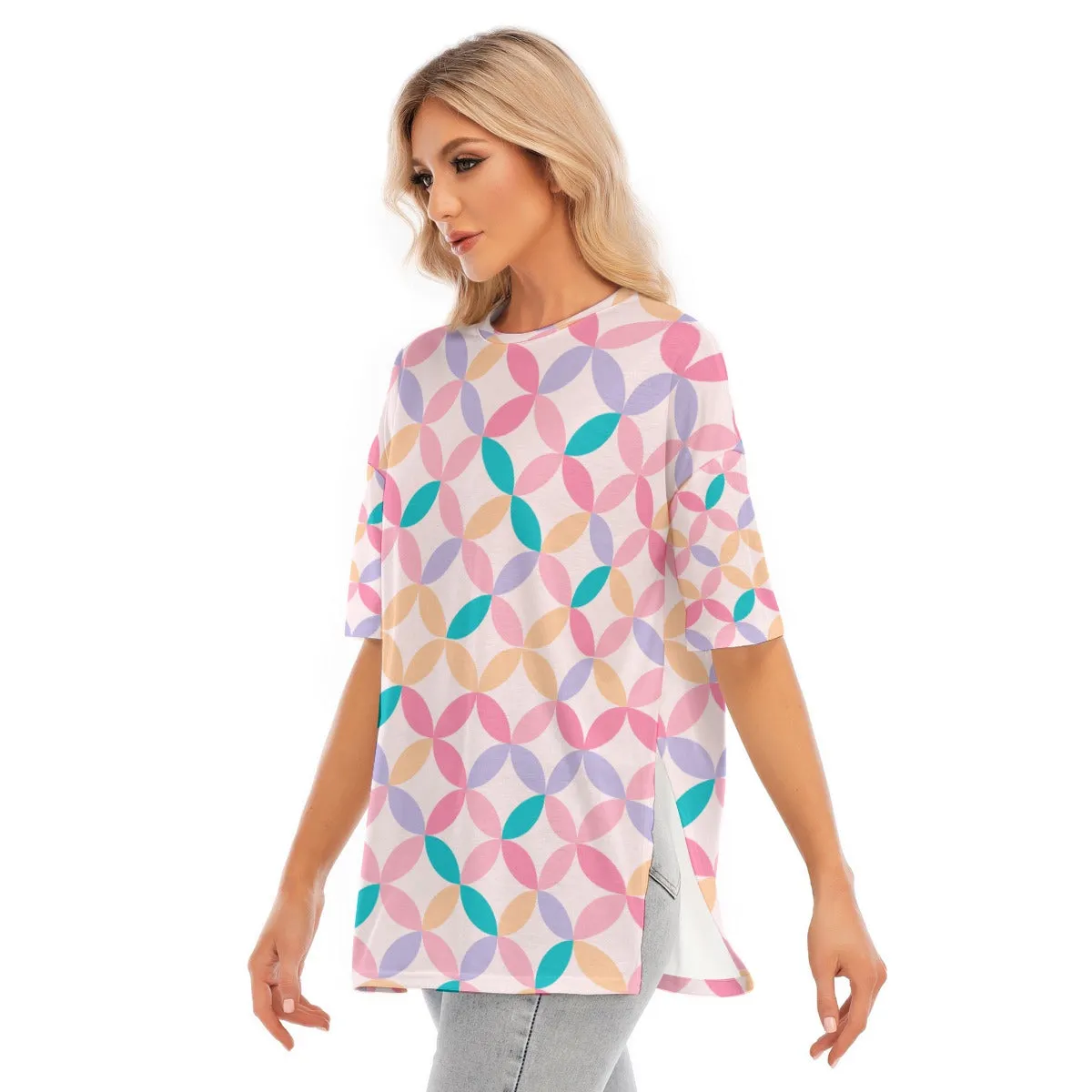 Colorful Graphic T-shirt With Hem Split