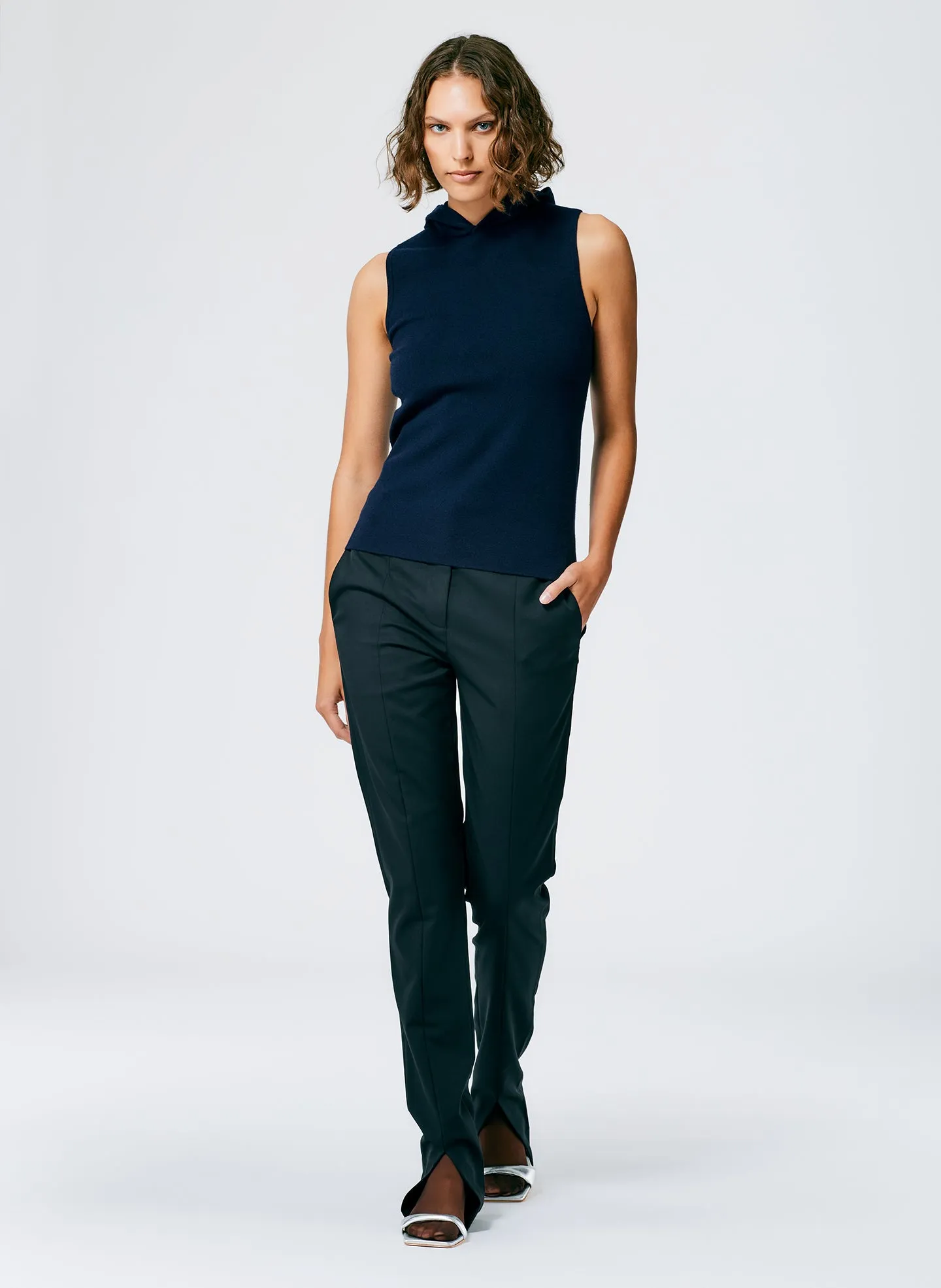 Compact Stretch Cashmere Sleeveless Hoodie