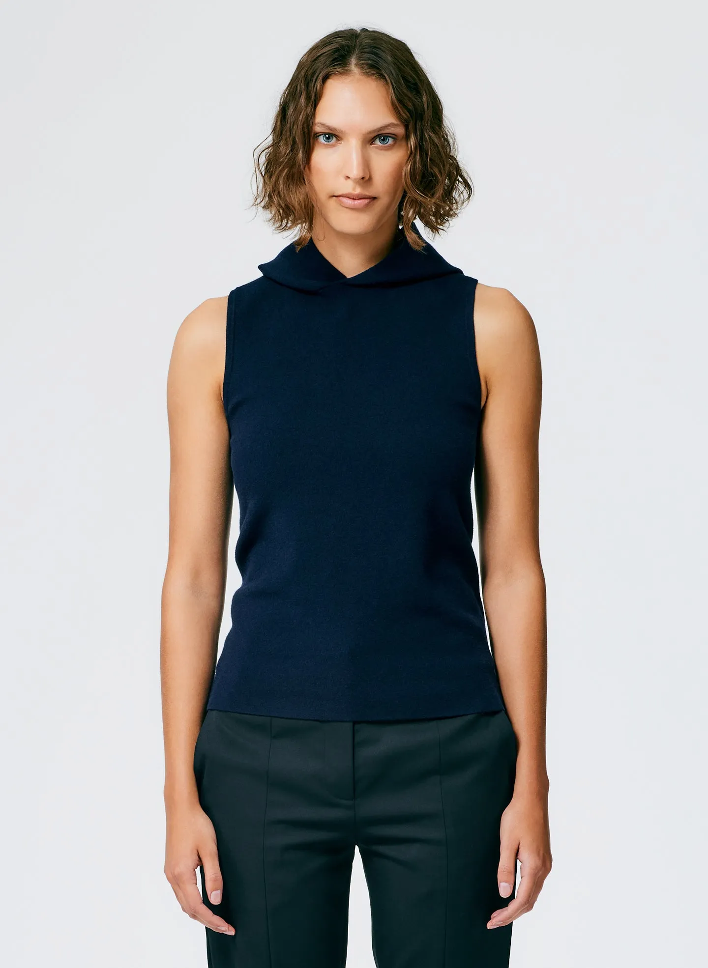 Compact Stretch Cashmere Sleeveless Hoodie