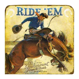 Cowboy Ride 'Em Bronc Distressed Wood Western Sign