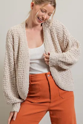 Crop Long Sleeve Bubble Sleeve Cardigan - Oat