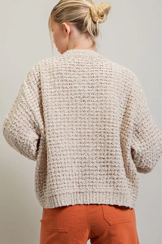 Crop Long Sleeve Bubble Sleeve Cardigan - Oat