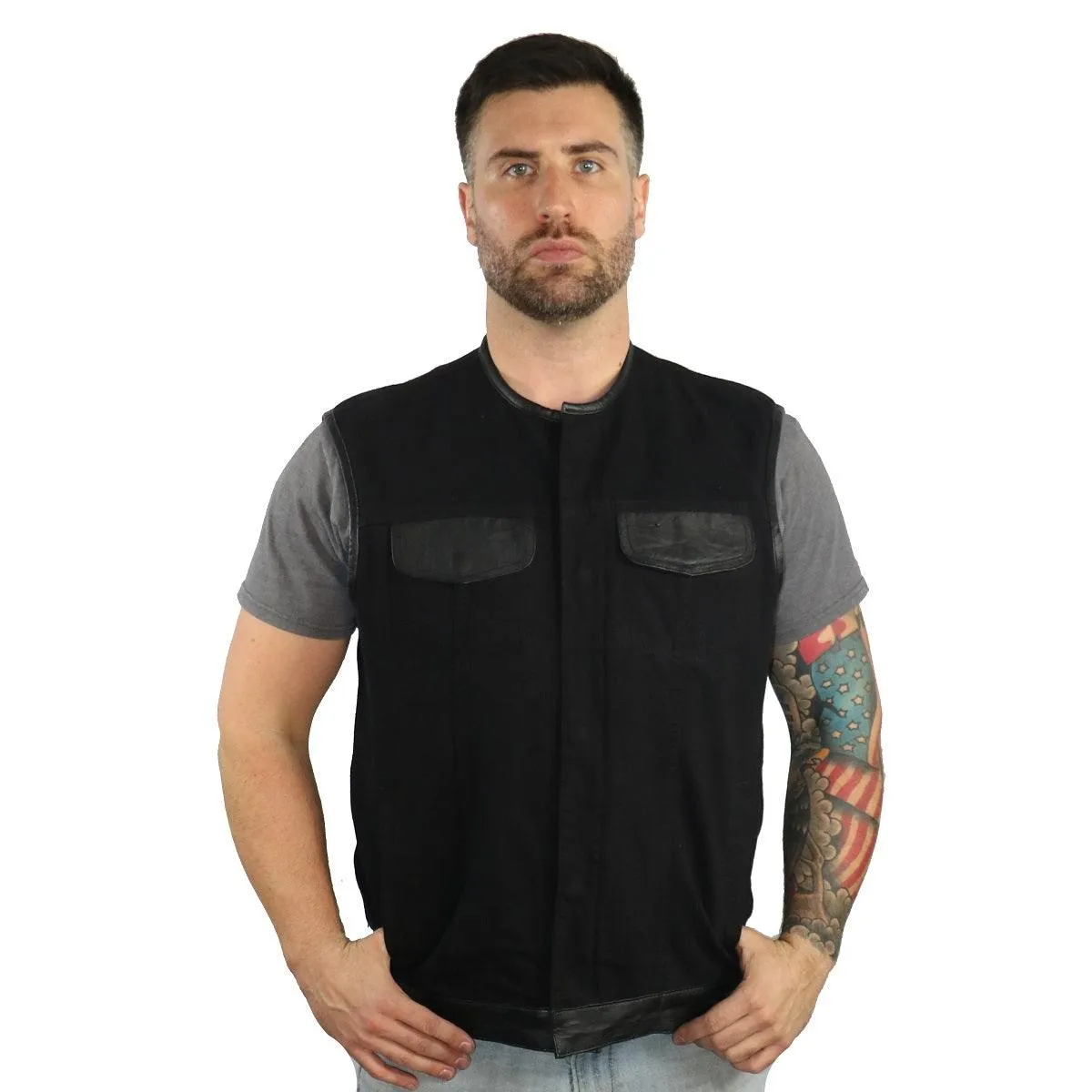 Daniel Smart Denim Concealment Vest with Leather Trim